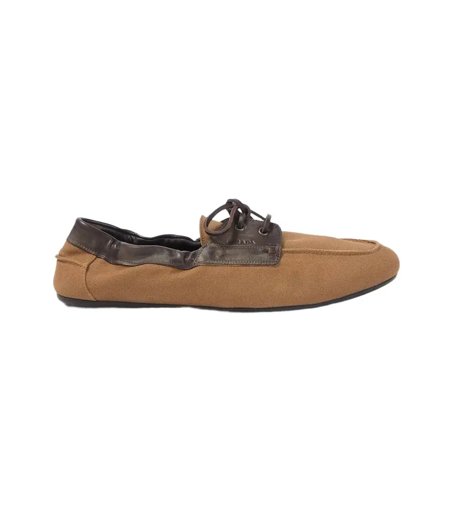 Prada Shuffle leather-trimmed canvas boat shoes