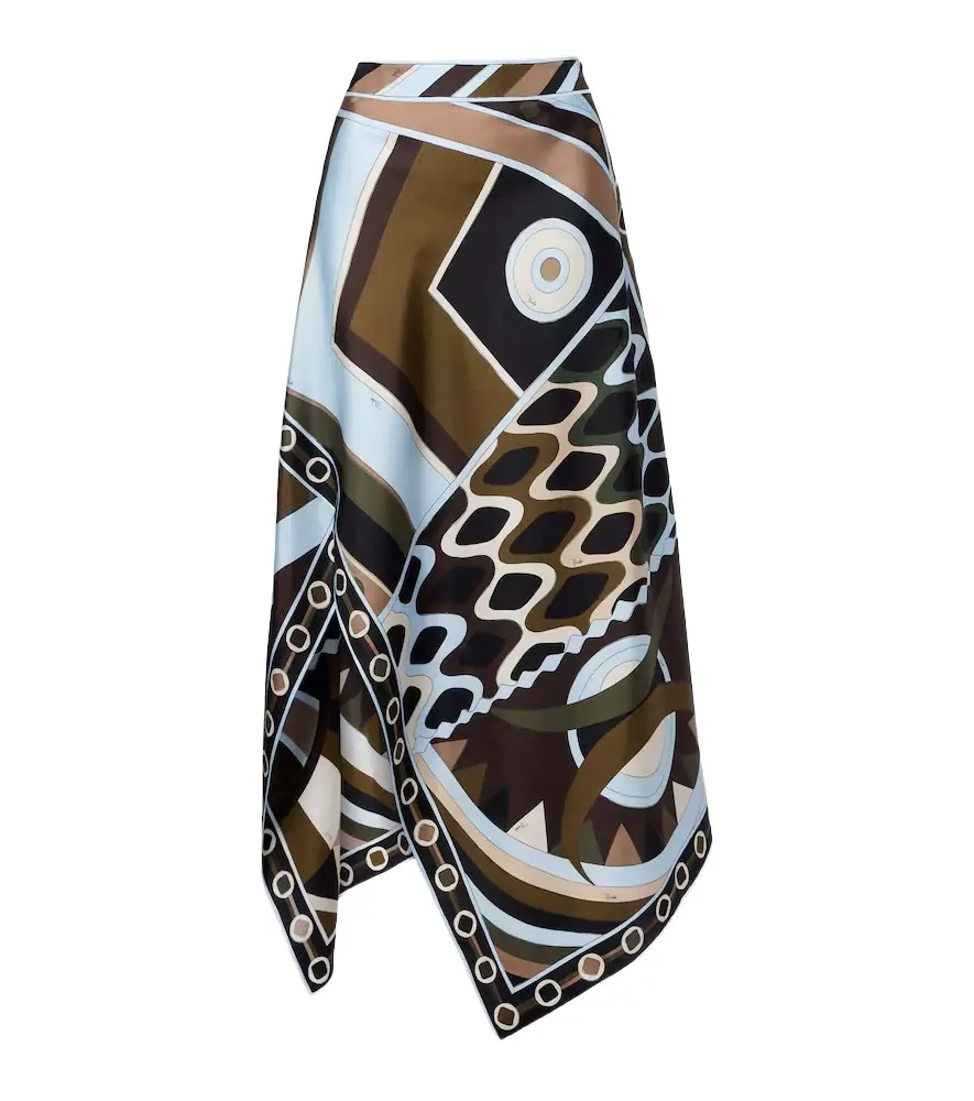 Pucci Vivara asymmetric silk twill midi skirt