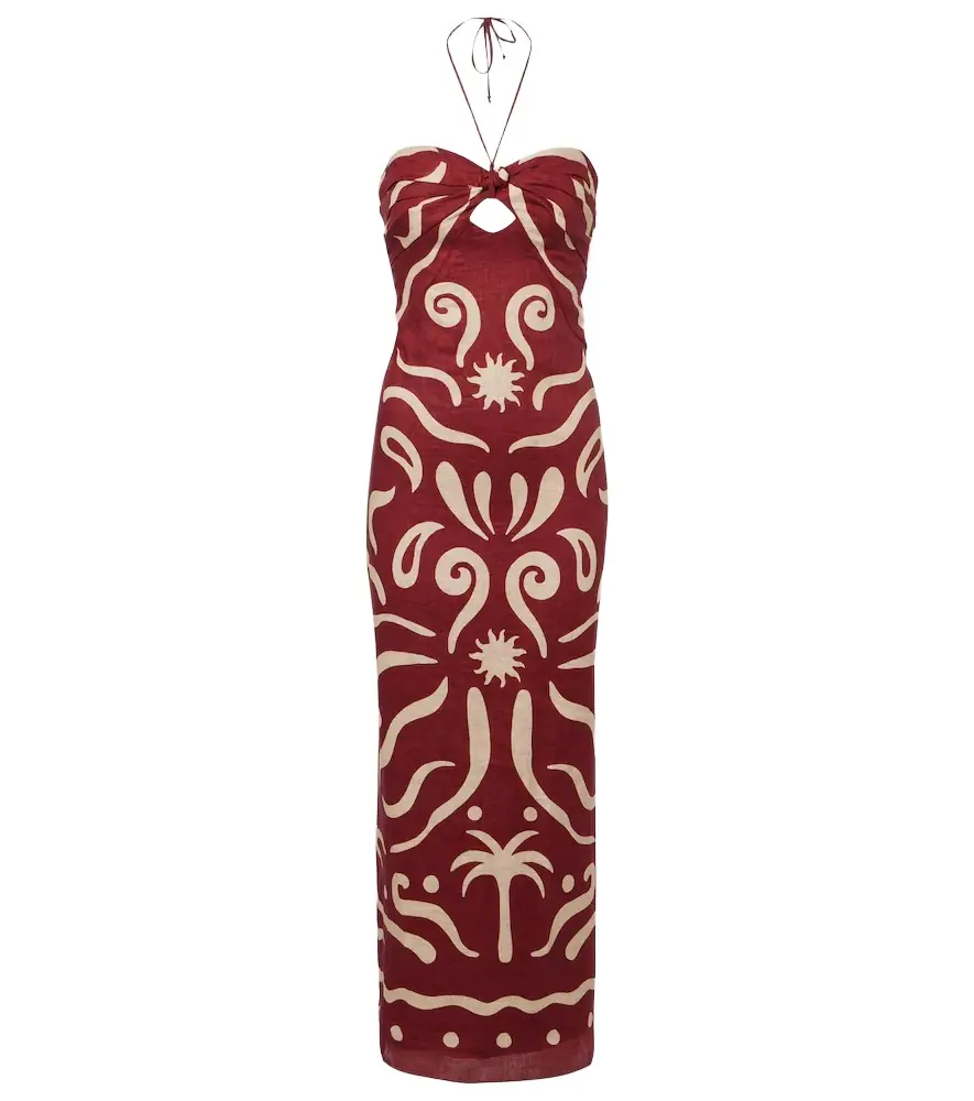 Cala de la Cruz Leda printed halterneck linen maxi dress
