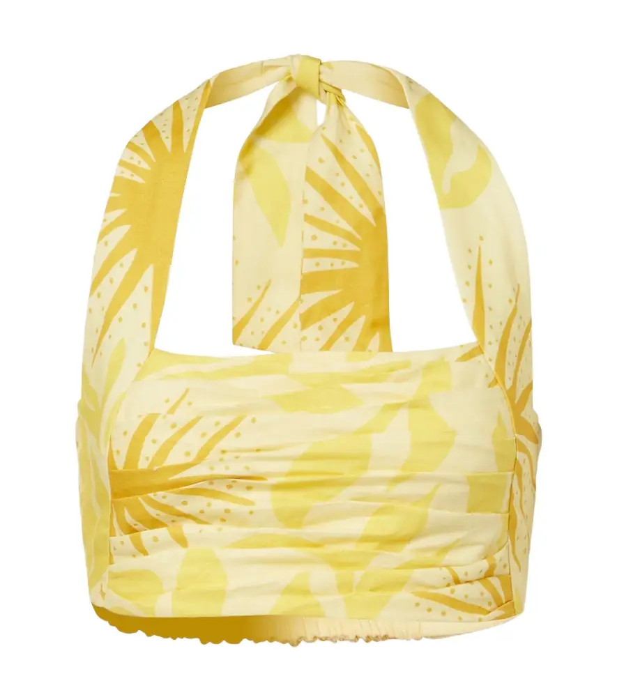 Cala de la Cruz Fuji printed halterneck linen crop top