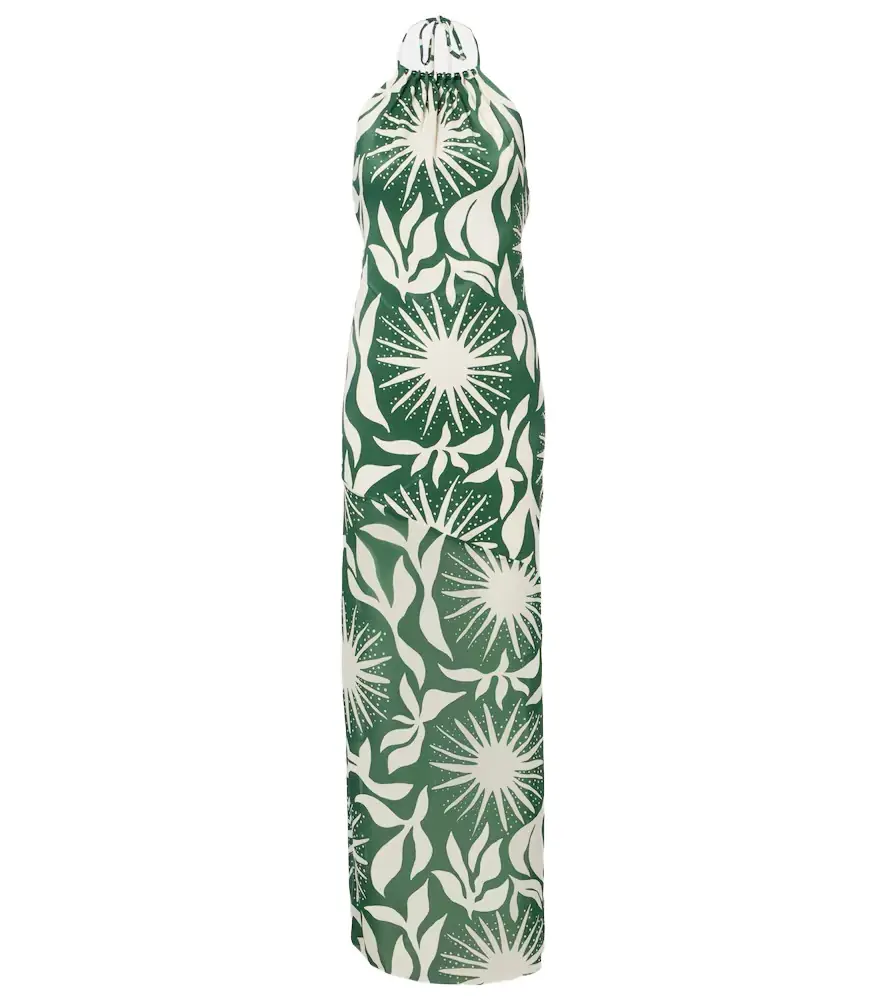 Cala de la Cruz Acasia beaded printed halterneck maxi dress