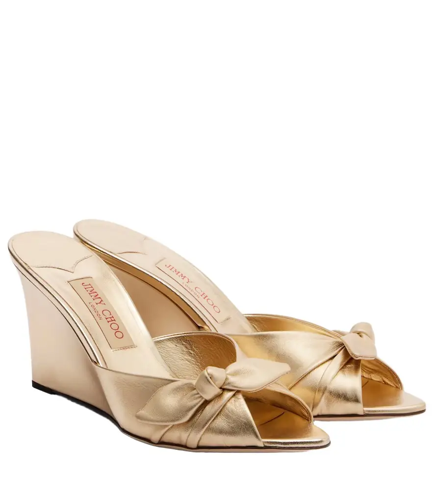 Jimmy Choo Livi metallic leather wedge mules