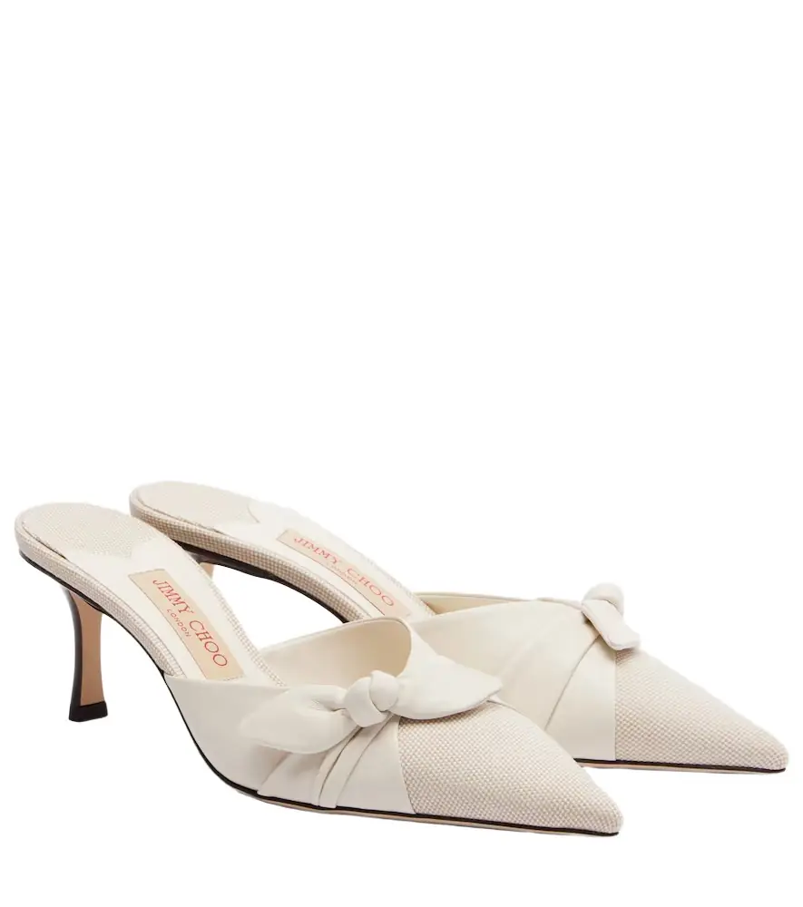 Jimmy Choo Livi bow-detail leather-trimmed canvas mules