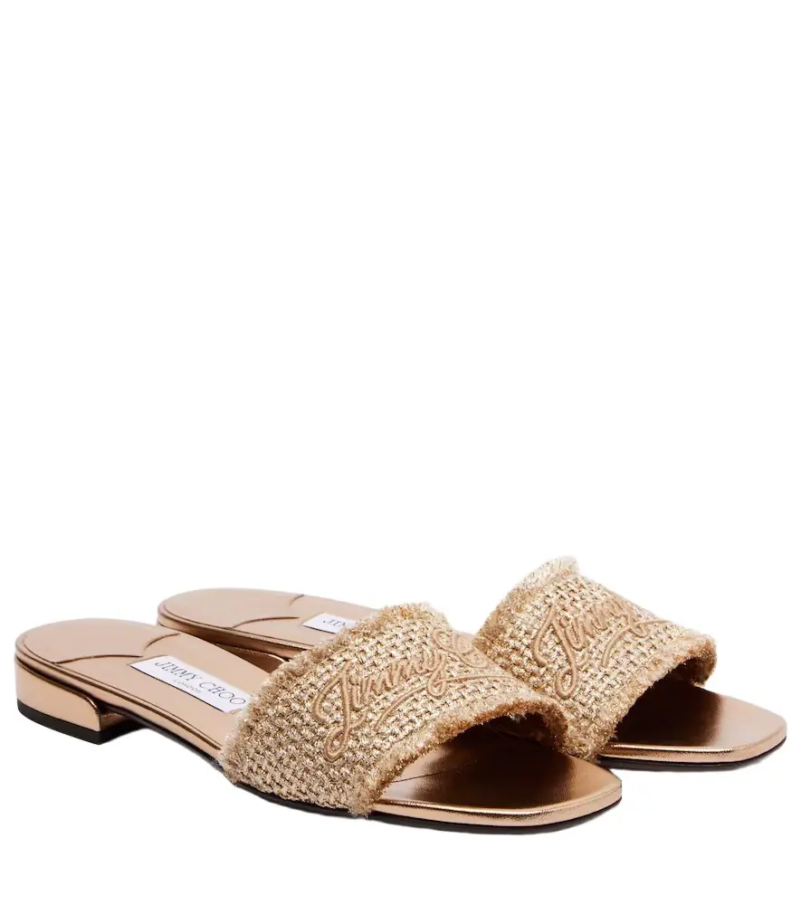 Jimmy Choo Joa embroidered woven slides