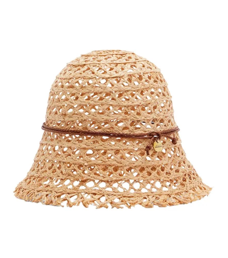 Ruslan Baginskiy Leather-trimmed straw bucket hat - Women's Accessories