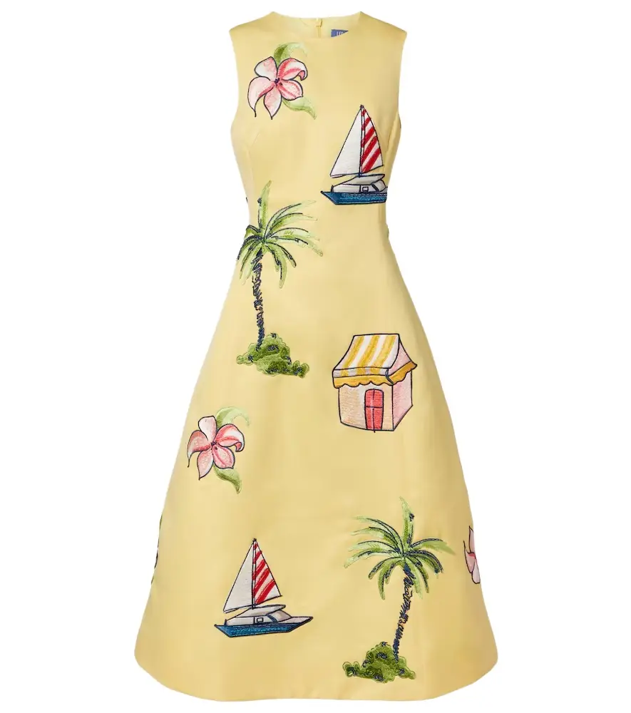 Leo Lin Beaded patch-appliqué midi dress