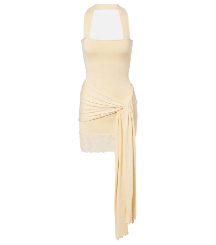 Aya Muse Lace-trimmed halterneck silk and cotton minidress
