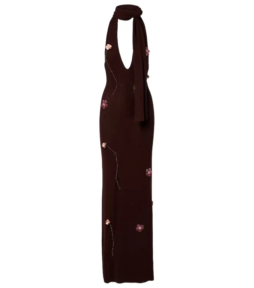 Aya Muse Stem floral-appliqué knitted maxi dress