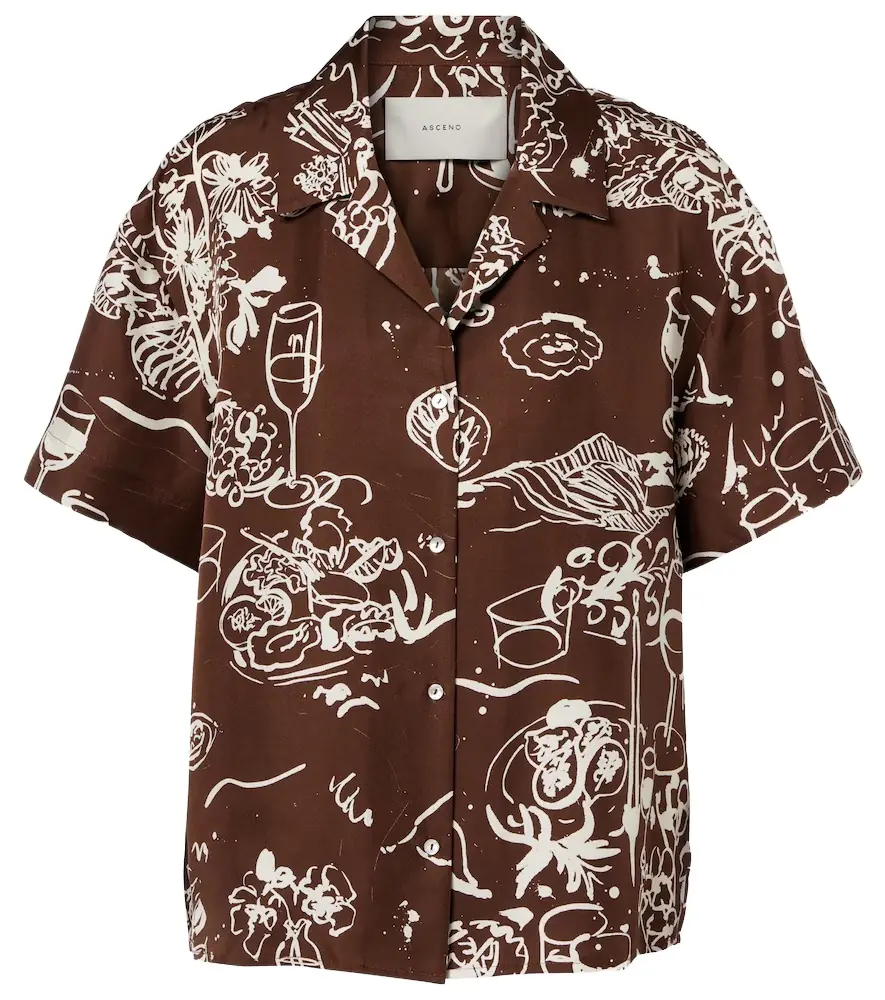 Asceno Prague printed silk twill bowling shirt