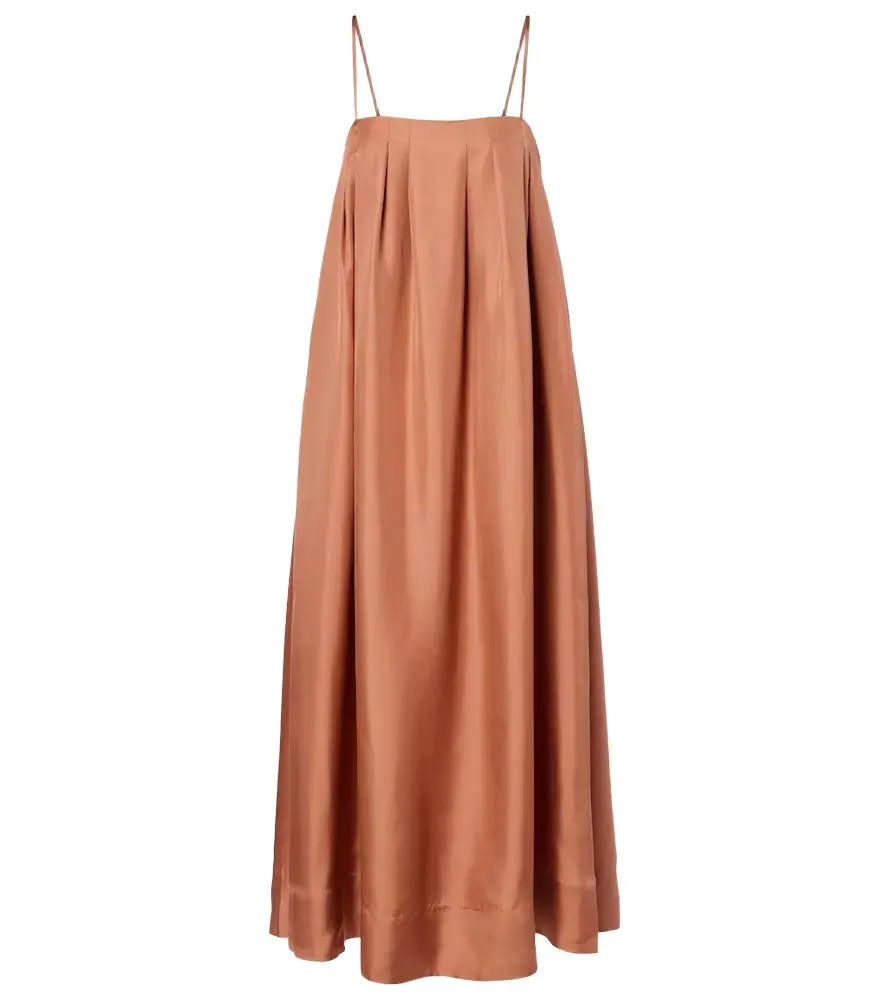 Asceno Heather pleated silk twill maxi dress