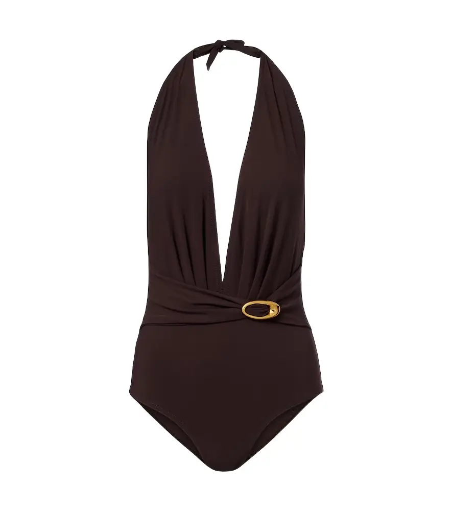Solid halterneck swimsuit