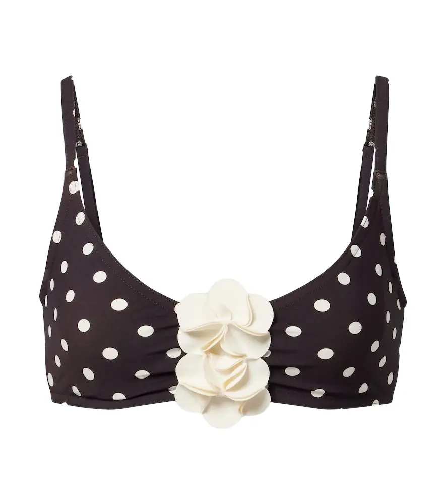 Karla Colletto Floral-appliqué polka-dot bikini top