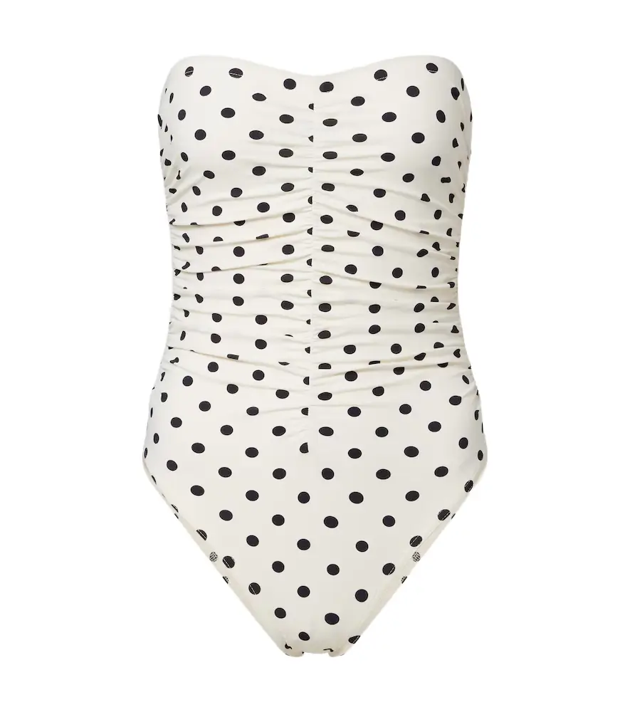 Karla Colletto Ruched polka-dot bandeau swimsuit