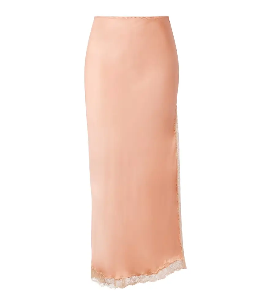 Poupette St Barth Lace-trimmed satin midi skirt