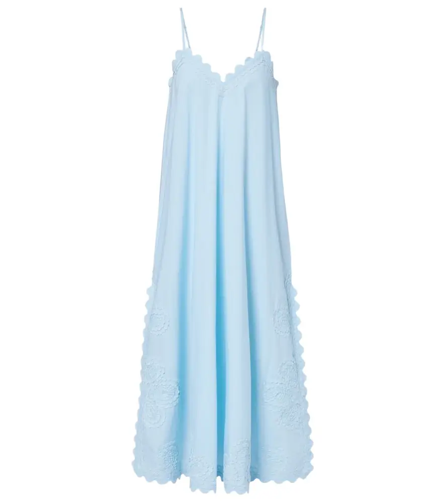 Juliet Dunn Embroidered scalloped cotton midi dress