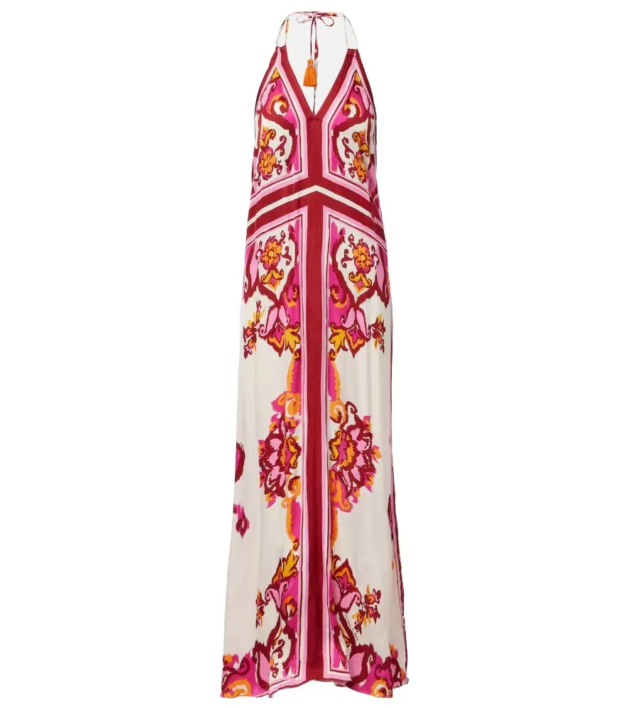 Poupette St Barth Mary printed halterneck satin maxi dress