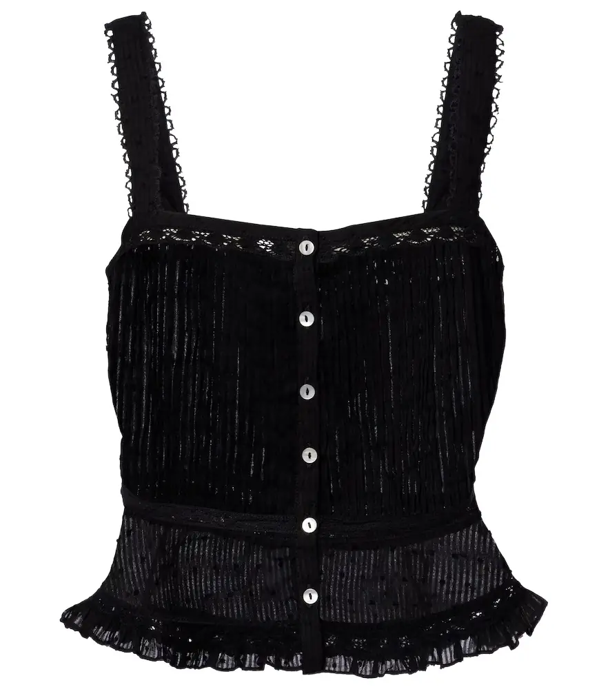Poupette St Barth Berry lace-trimmed cotton top