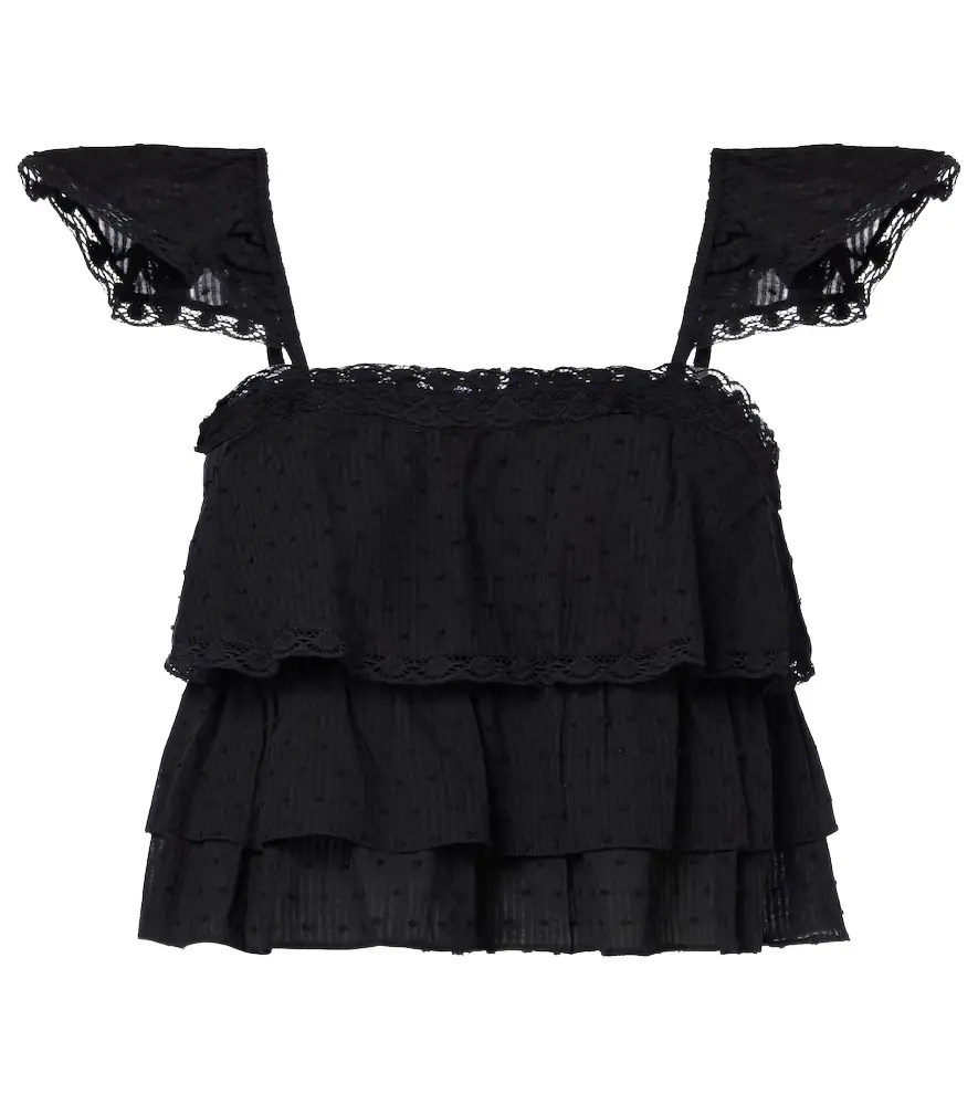 Poupette St Barth Anya ruffled cotton crop top