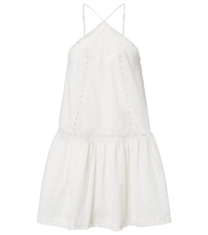 Poupette St Barth Nora lace-trimmed halterneck cotton minidress