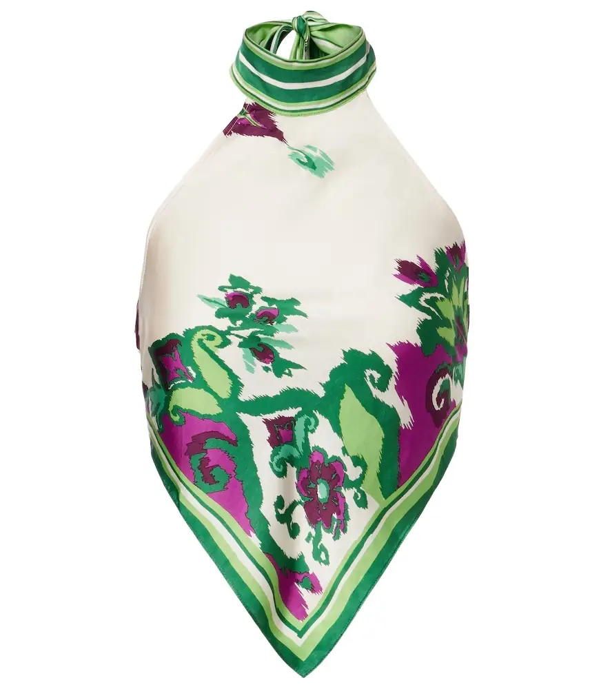 Poupette St Barth Guilia printed halterneck satin top