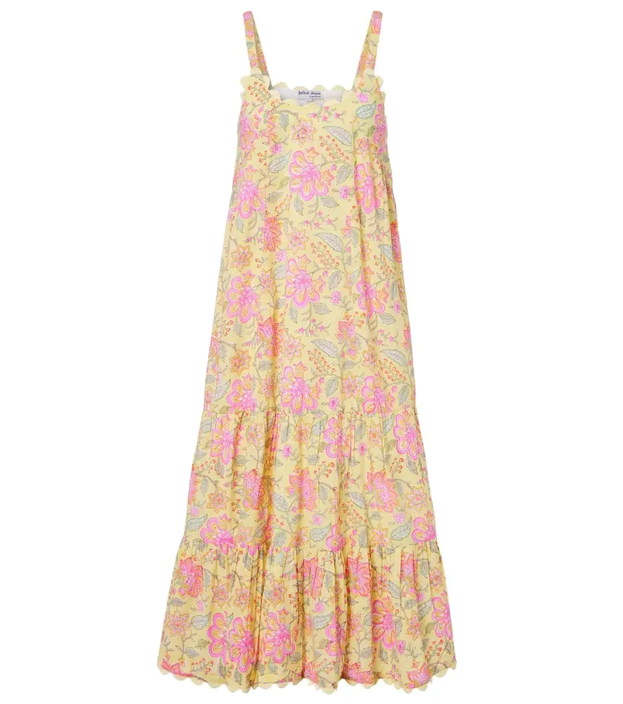Juliet Dunn Floral scalloped cotton midi dress