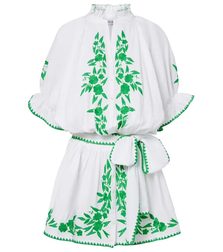 Juliet Dunn Embroidered cotton and linen minidress