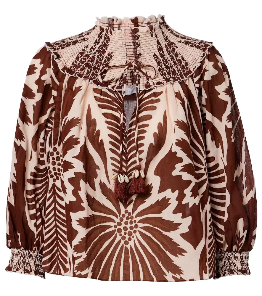 Poupette St Barth Ysee printed smocked cotton blouse