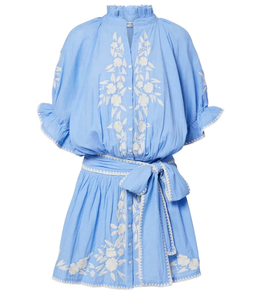 Juliet Dunn Embroidered cotton chambray minidress