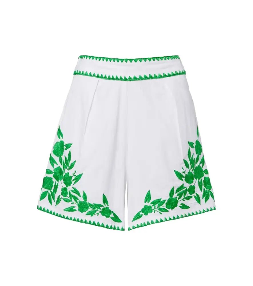 Juliet Dunn Embroidered cotton and linen shorts