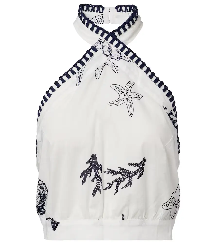 Poupette St Barth Suma ruffled open-back cotton crop top