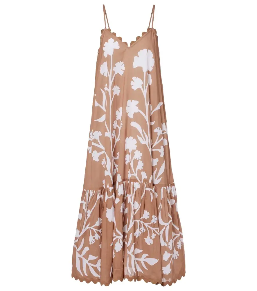 Juliet Dunn Floral scalloped cotton midi dress