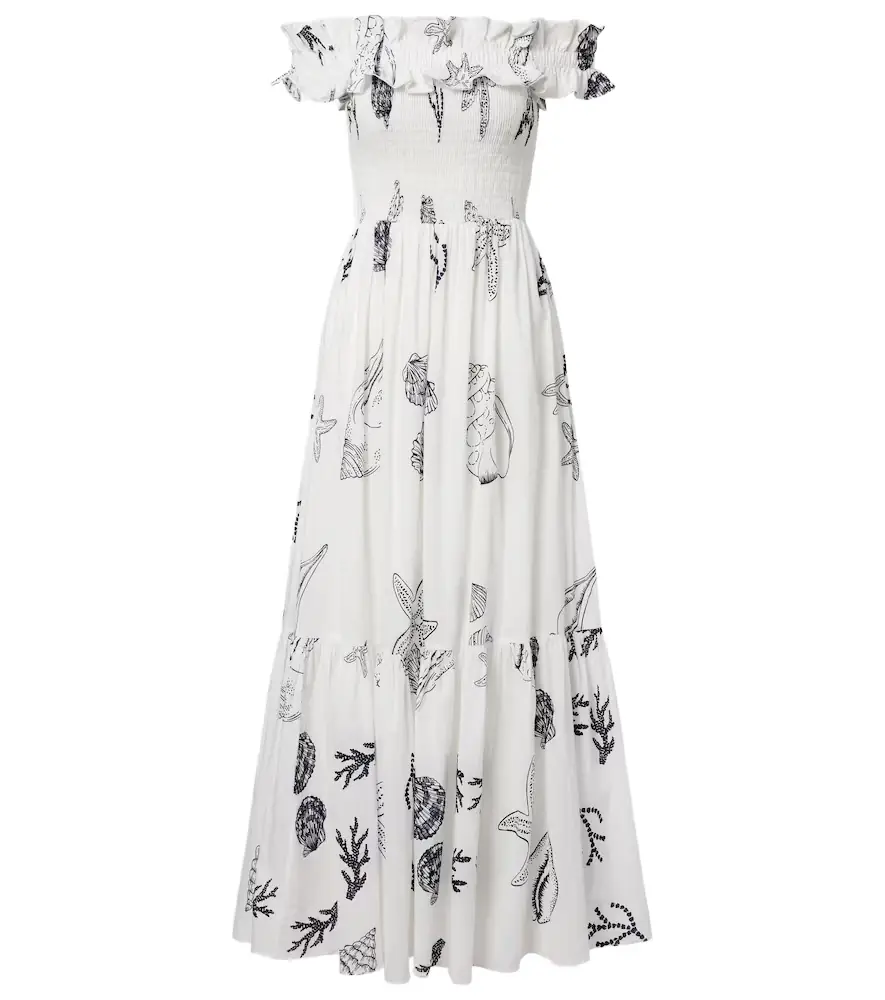 Poupette St Barth Suzanne shirred cotton muslin maxi dress