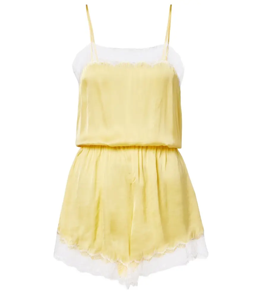 Poupette St Barth Silvia lace-trimmed satin romper