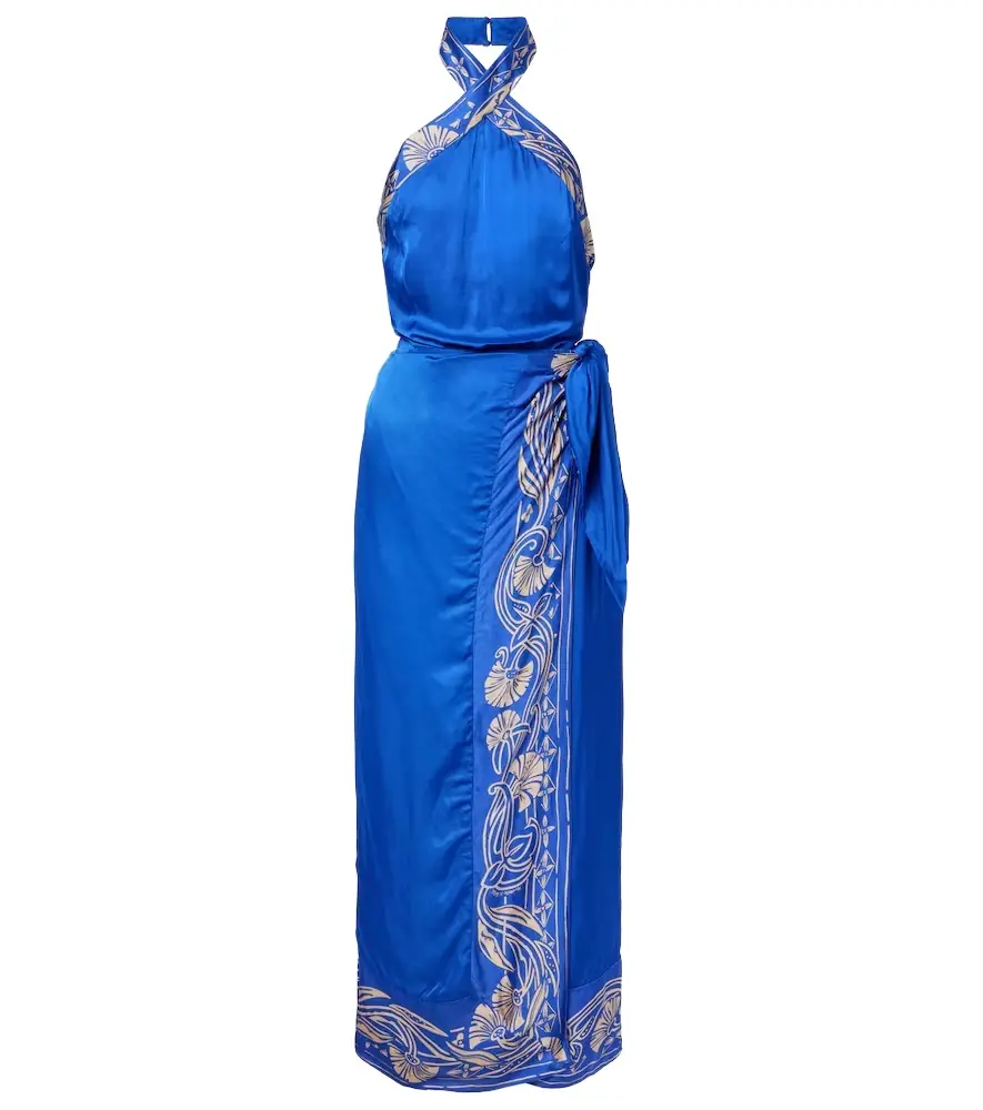 Poupette St Barth Hana floral halterneck satin midi dress