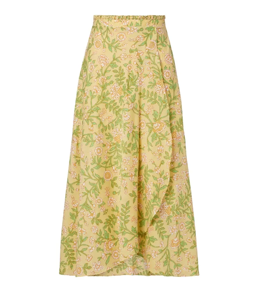 Poupette St Barth Eva floral cotton midi skirt