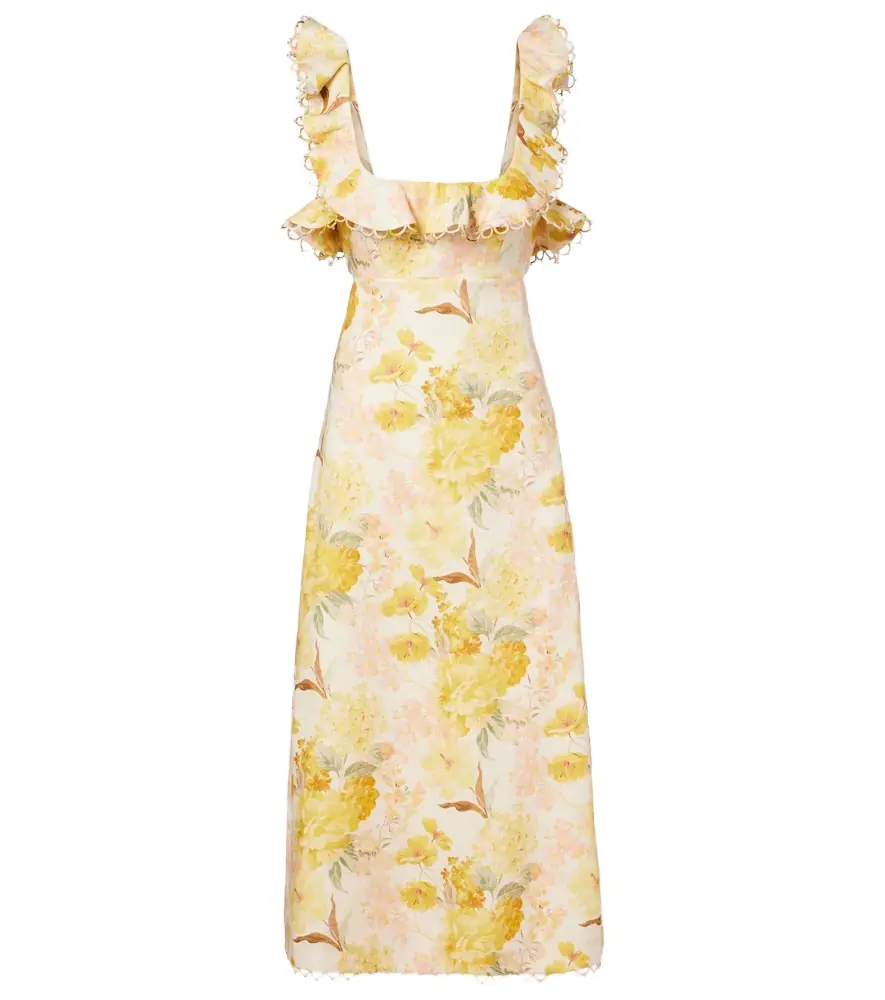 Zimmermann Como floral ruffled linen midi dress