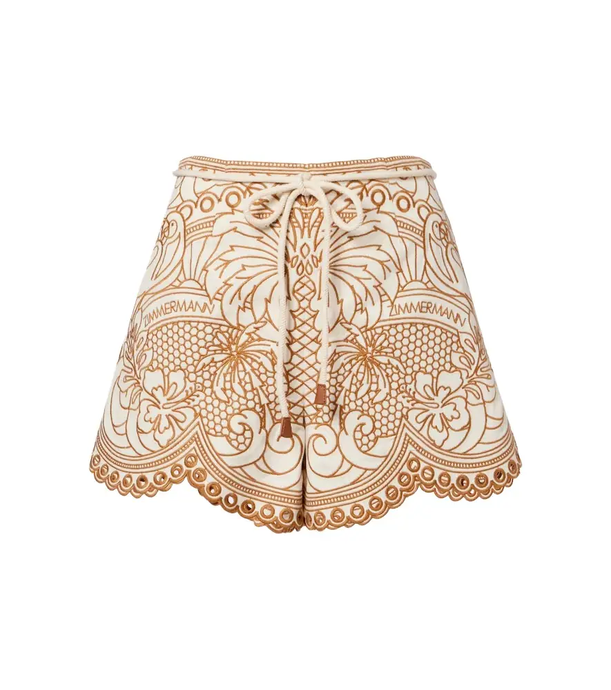 Zimmermann Como embroidered cotton shorts