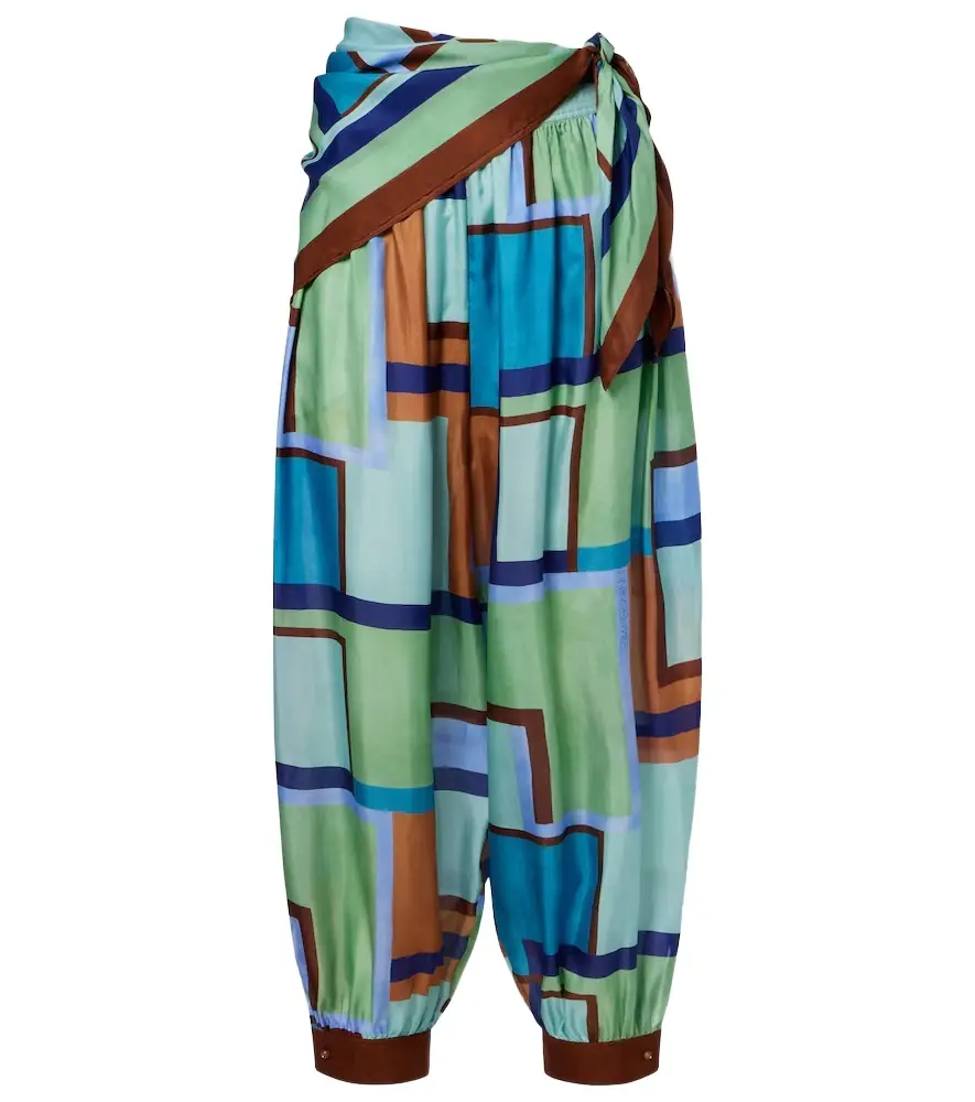 Zimmermann Como printed silk satin tapered pants