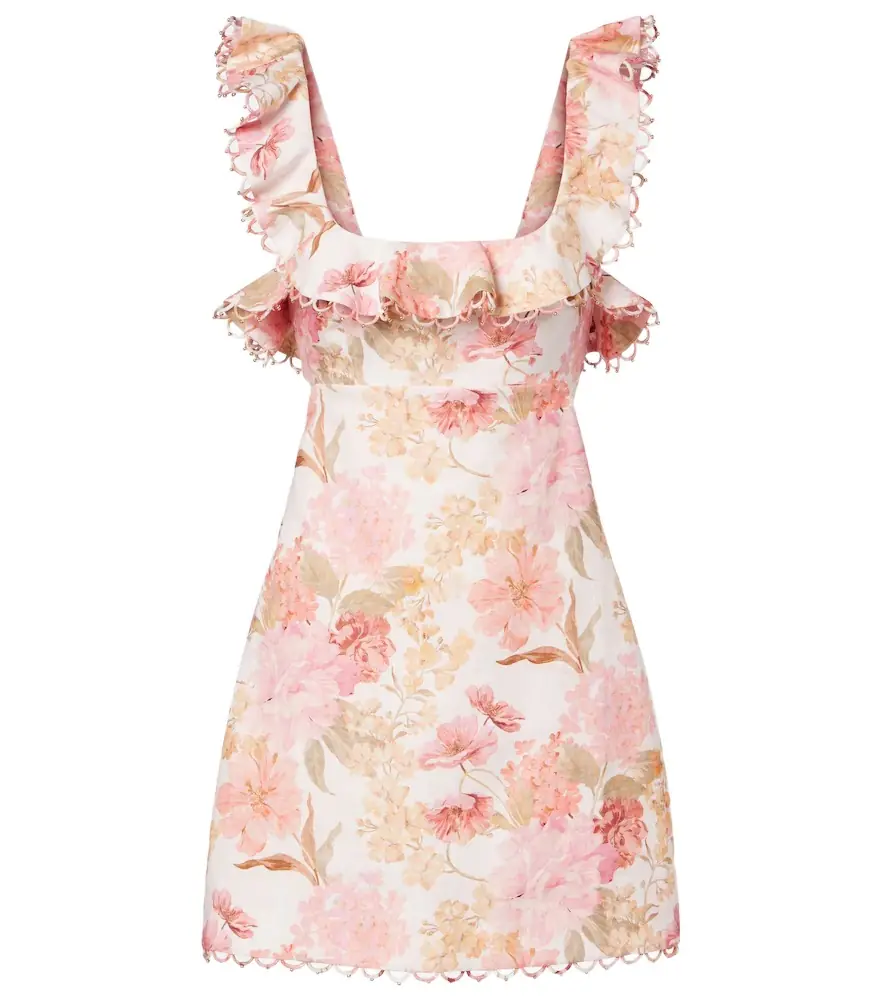 Zimmermann Como floral ruffled linen minidress