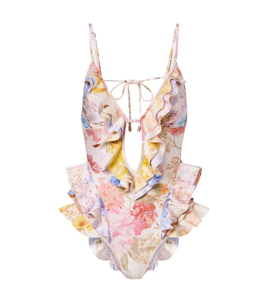 Zimmermann Como floral ruffled swimsuit