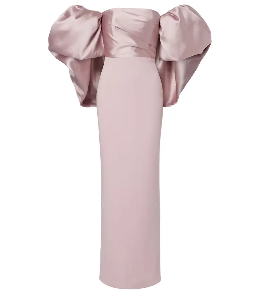 Solace London Floris satin-trimmed off-shoulder gown