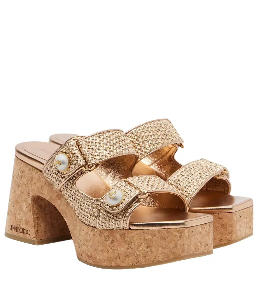 Jimmy Choo Fayence raffia-effect platform sandals