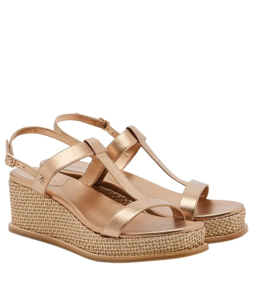 Jimmy Choo Theia metallic leather wedge sandals