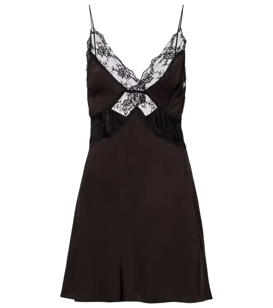 SIR Lace-trimmed silk minidress
