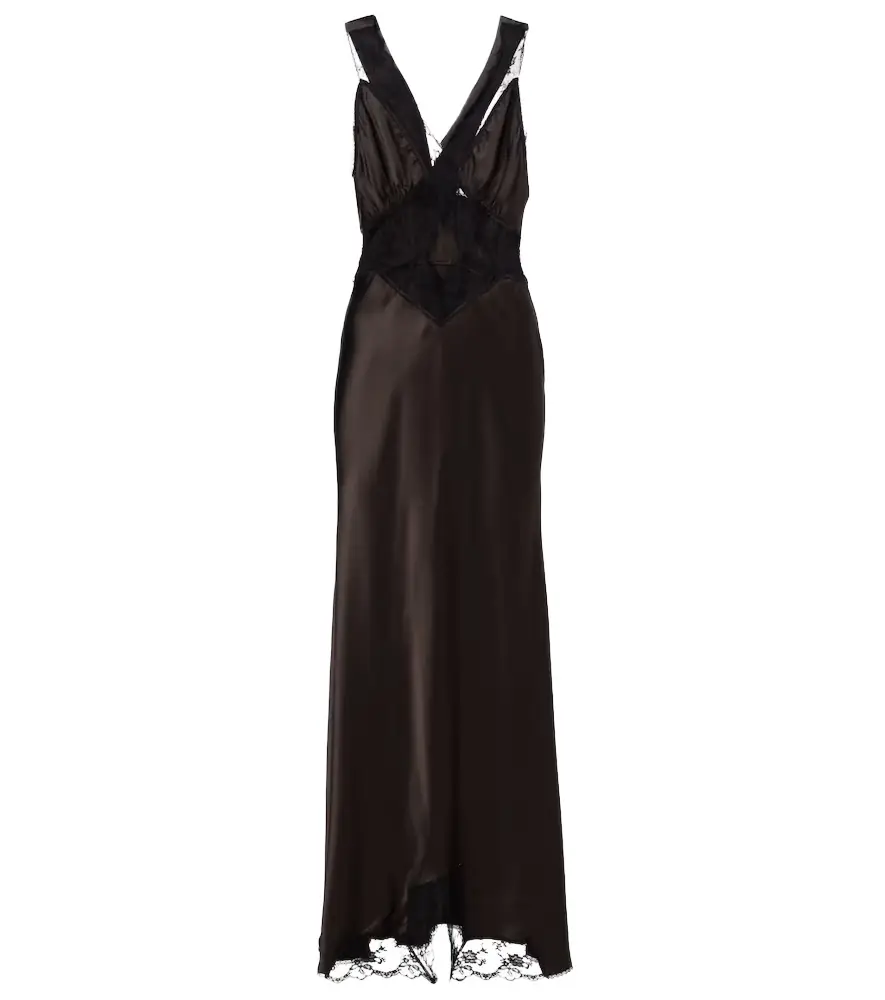 SIR Lace-trimmed silk maxi dress