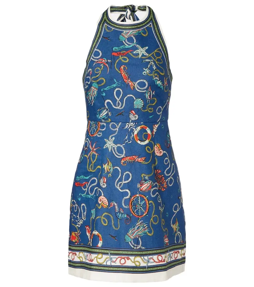 Alemais Alémais Cove printed halterneck linen minidress