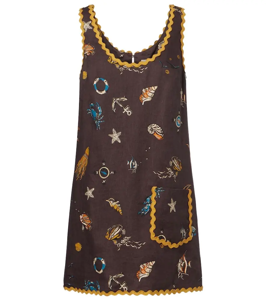 Alemais Alémais Printed scalloped linen minidress