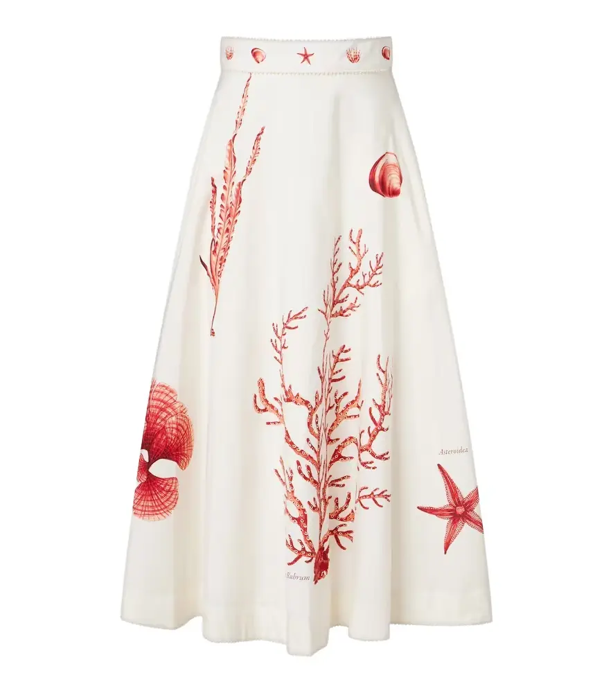 Agua by Agua Bendita Tangelo printed cotton midi skirt