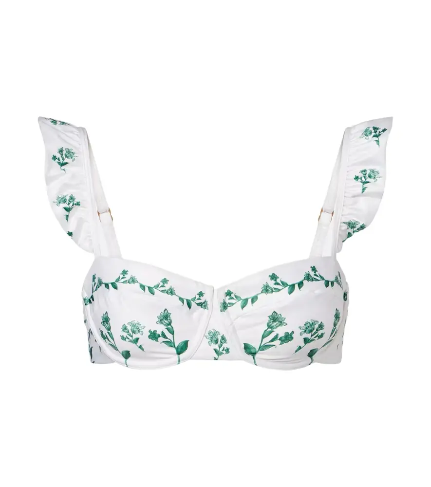 Agua by Agua Bendita Kiwi floral ruffled bikini top