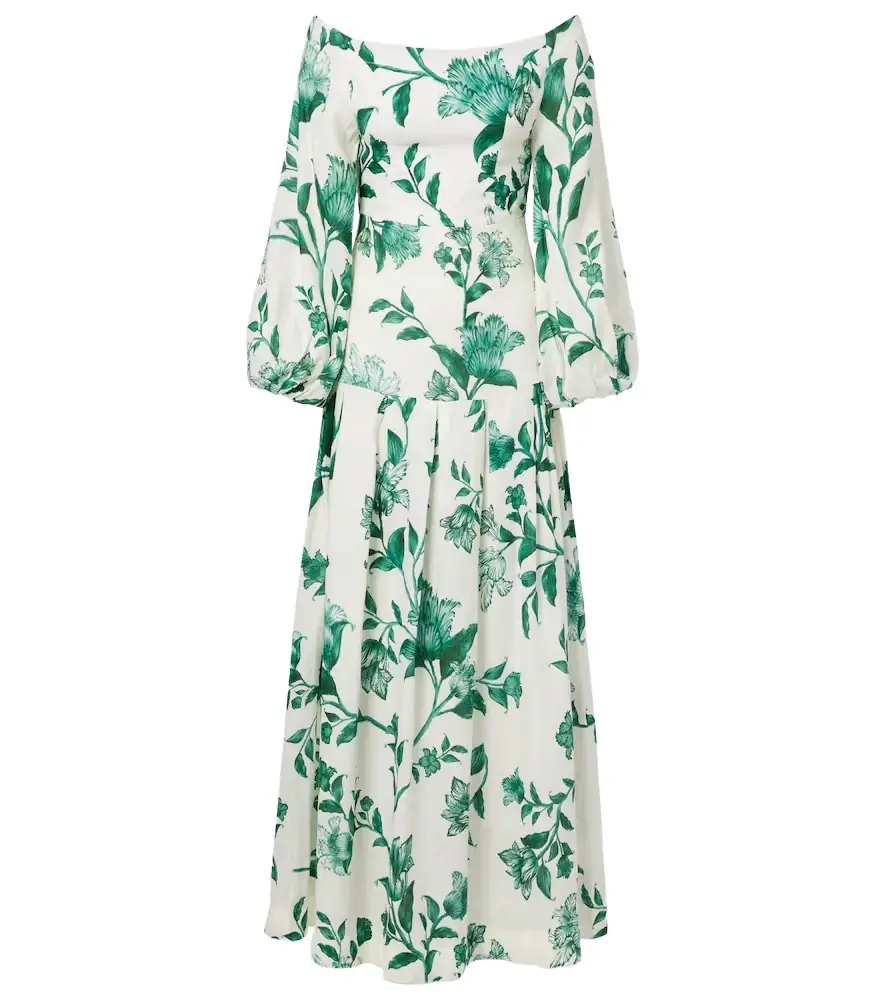 Agua by Agua Bendita Senlis printed off-shoulder linen maxi dress